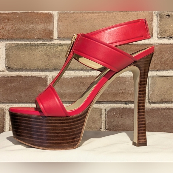 Brand New Michael Kors Berkley Leather Platform Sandal Lacquer Red Size 6 - Picture 8 of 13